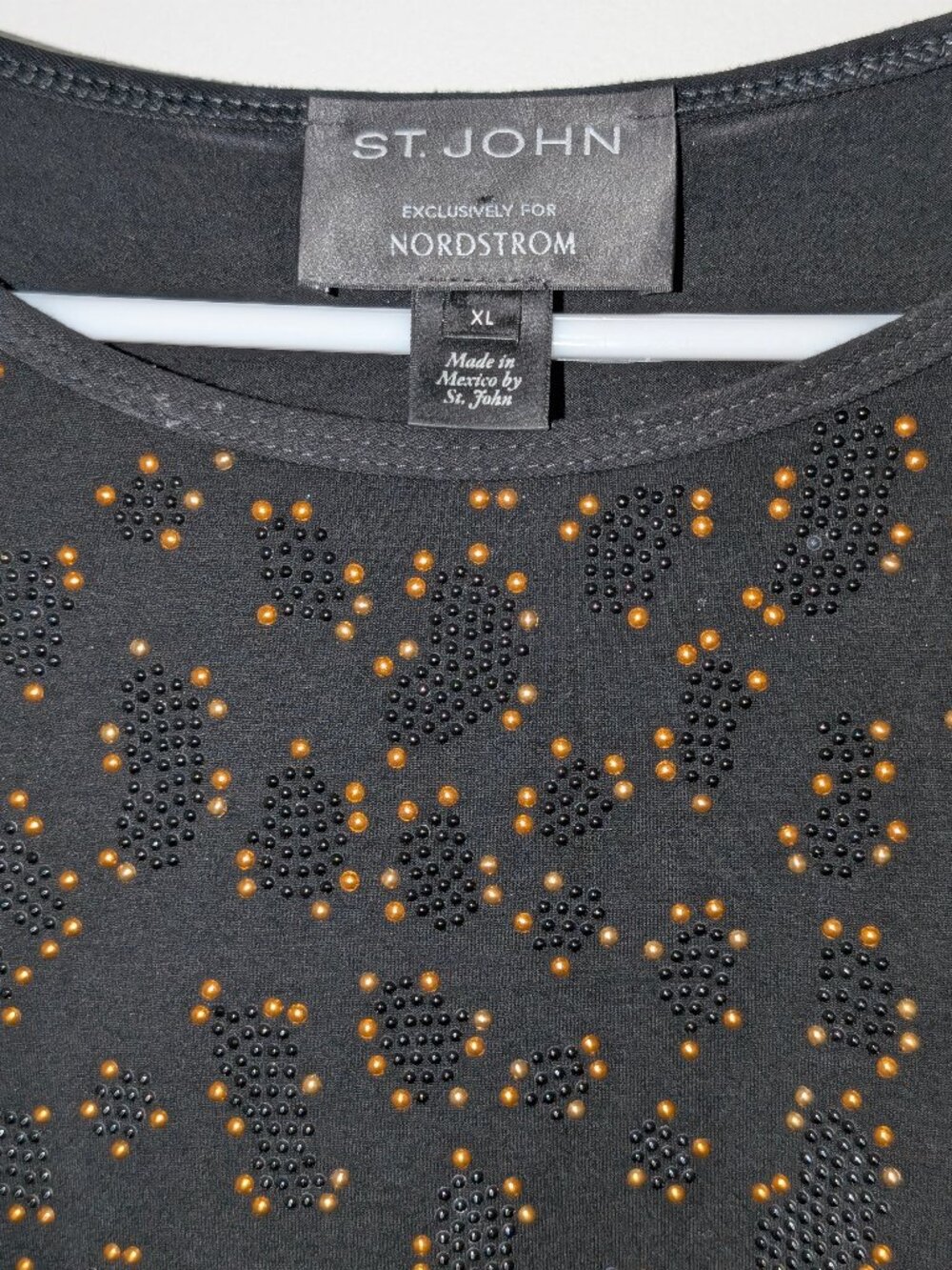 St. John Knit for Nordstrom Black Tee Top with Black & Gold Design XL - Picture 3 of 5
